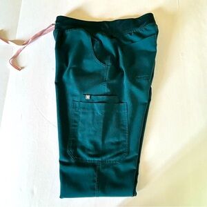FIGS High Waisted Yola Skinny Scrub Pants, Ladies Size Medium, Dark Green Color